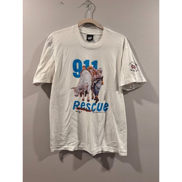 VTG Rescue 911 TV Show t-shirt single stitch Chute 2 Productions Rodeo Bull RARE - Picture 1 of 9
